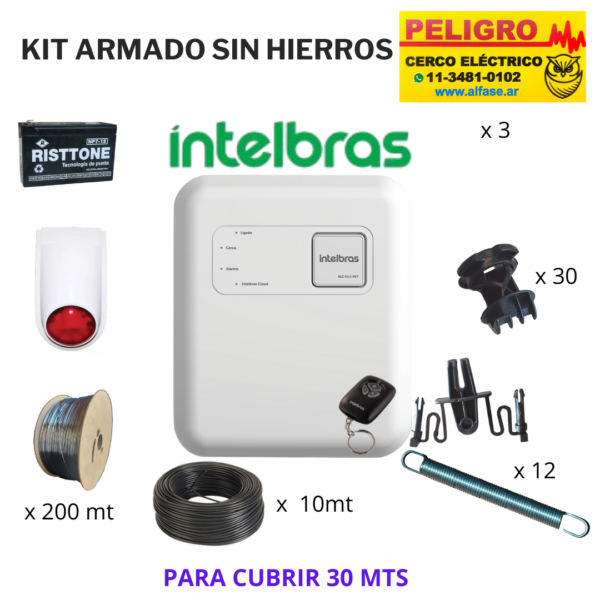 Kit Cerco Eléctrico 6 Hilos Hasta 30 Mts. forma Recta sin curvas ni desniveles listo para instalar sin postes