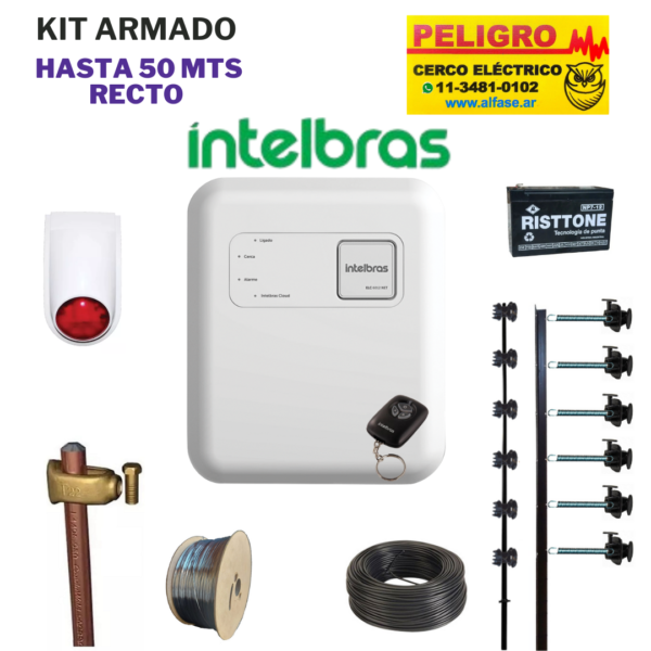 Kit Cerco Eléctrico 6 Hilos Hasta 50 Mts. forma Recta sin curvas ni desniveles listo para instalar