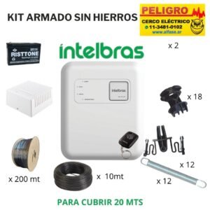 Kit Cerco Eléctrico 6 Hilos Hasta 20 Mts. forma Recta sin curvas ni desniveles listo para instalar sin postes