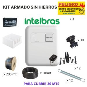 Kit Cerco Eléctrico 6 Hilos Hasta 30 Mts. forma Recta sin curvas ni desniveles listo para instalar sin postes