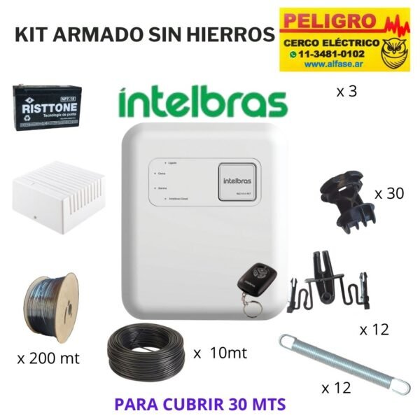 Kit Cerco Eléctrico 6 Hilos Hasta 30 Mts. forma Recta sin curvas ni desniveles listo para instalar sin postes