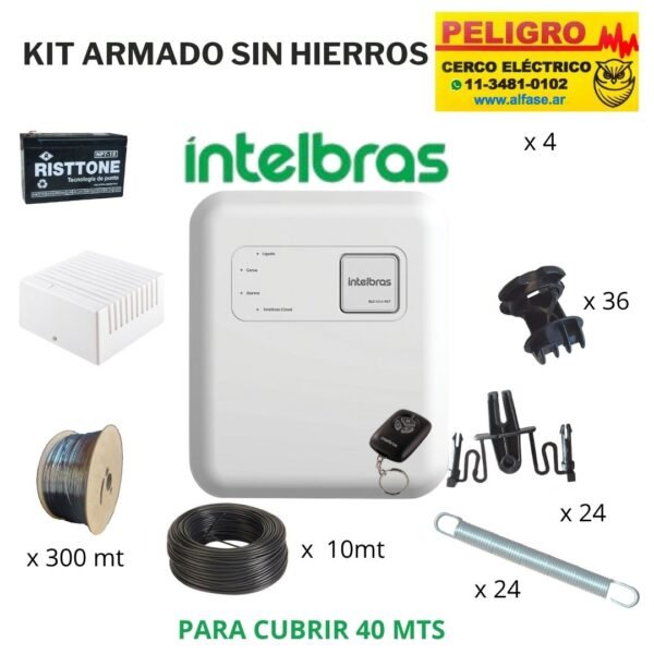 Kit Cerco Eléctrico 6 Hilos Hasta 40 Mts. forma Recta sin curvas ni desniveles listo para instalar sin postes