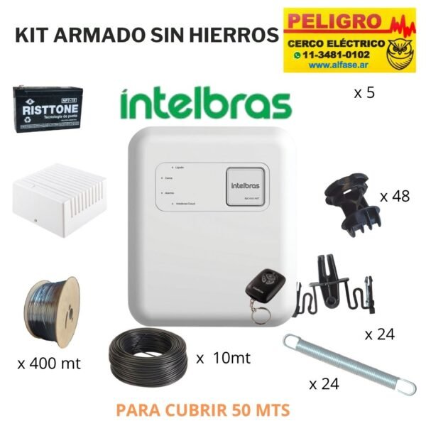 Kit Cerco Eléctrico 6 Hilos Hasta 50 Mts. forma Recta sin curvas ni desniveles listo para instalar sin postes